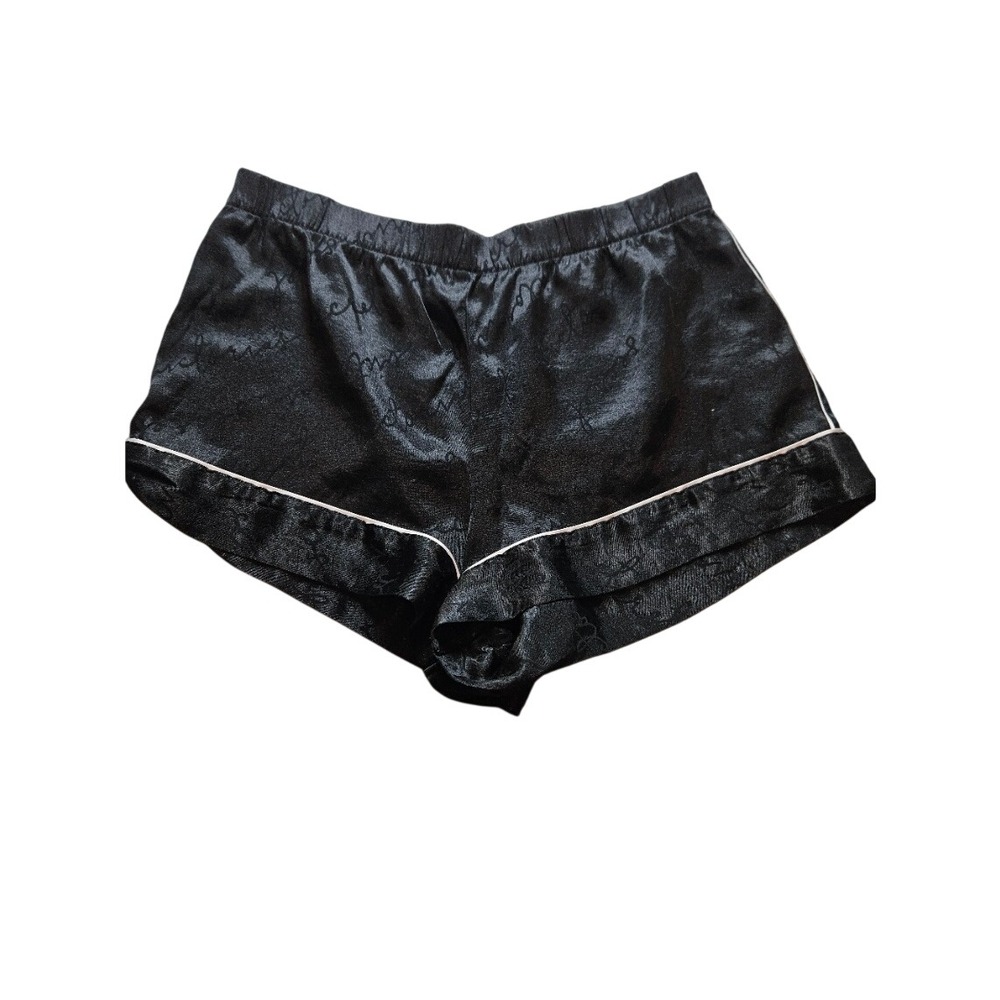Victoria's Secret Black Satin Jacquard Logo Pajama Shorts Sleep Bottoms Womens M